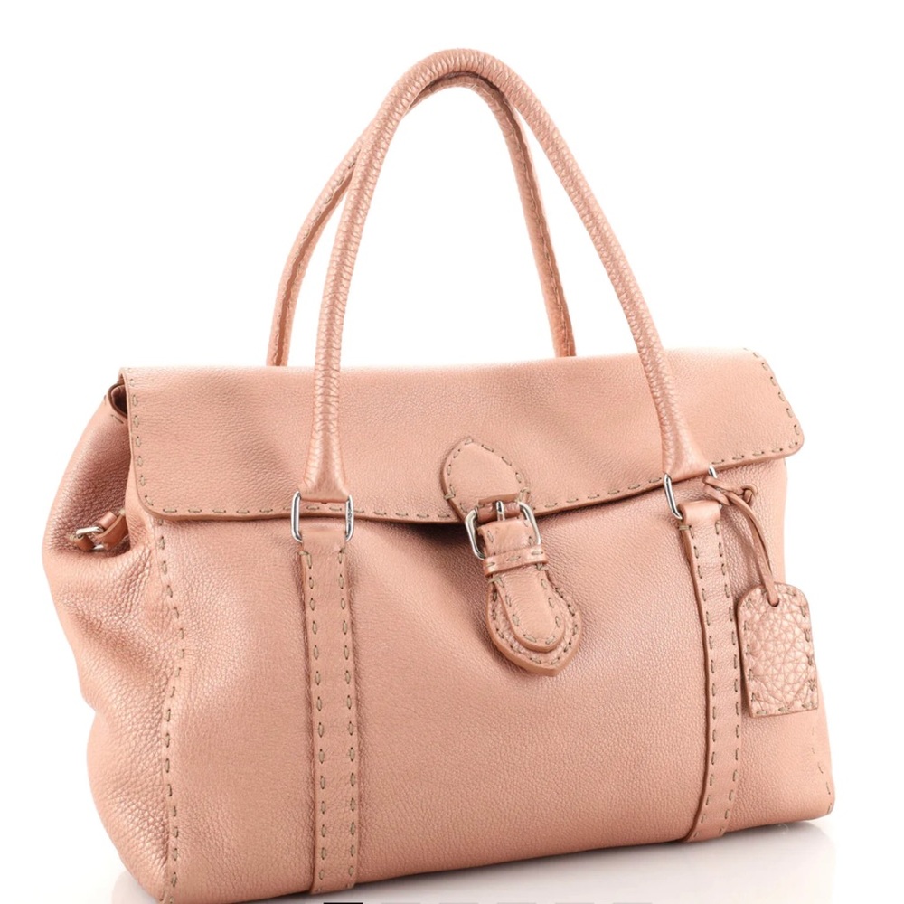 Fendi leather Selleria Linda stitch pink satchel Hand bag